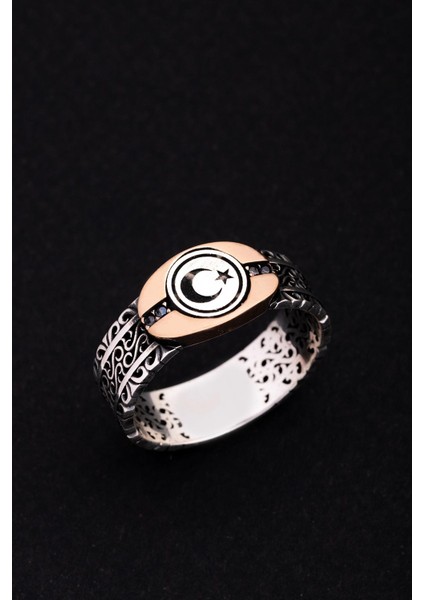 Erkek Gümüş Yüzük - Türk Bayrağı Ay Yıldız Sarmaşıklı Ince Kibar Erkek Yüzüğü modelleri