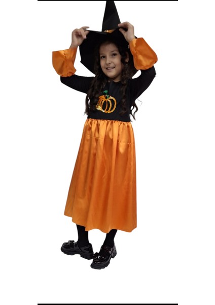 Kız Çocuk Halloween Turuncu Siyah Cadı Elbise Kostüm Parti Cadılar Bayramı Fuuny Spooky Pumpkin Tutu Gown