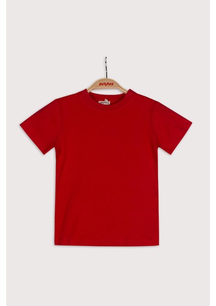 Unisex Çocuk Kısa Kollu Basic T-Shirt - Kırmızı
