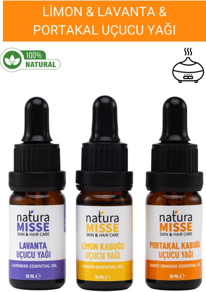 NaturaMisse Limon Uçucu Yağı- Lavanta Uçucu Yağı- Portakal Yağı %100 SAF DOĞAL