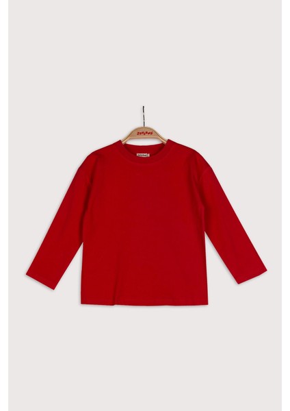 Unisex Çocuk Uzun Kollu Basic T-Shirt - Kırmızı