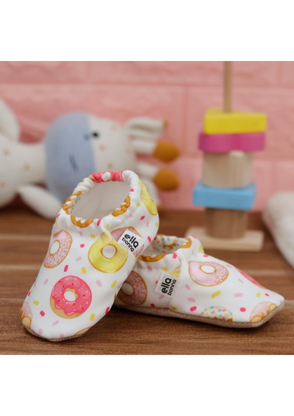 Desenli Bebek Patiği, Kaydırmaz Taban, Ev Kreş Ayakkabısı Panduf, Donat
