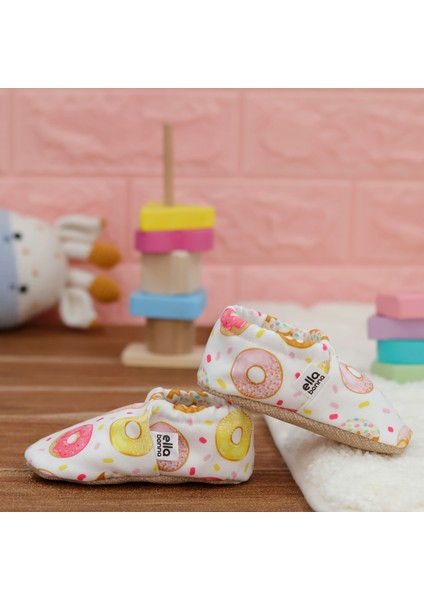 Desenli Bebek Patiği, Kaydırmaz Taban, Ev Kreş Ayakkabısı Panduf, Donat