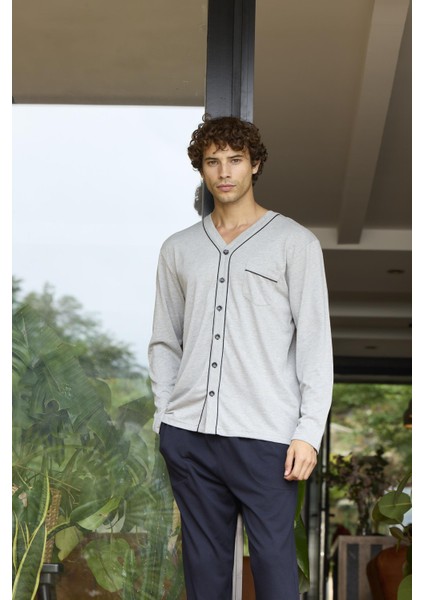 %100 Pamuk Boy Düğmeli Erkek Pijama Takımı 6034