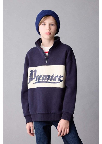 Erkek Çocuk Oversize Geniş Kalıp Yarım Fermuarlı Baskılı Sweatshirt D1910A824WN