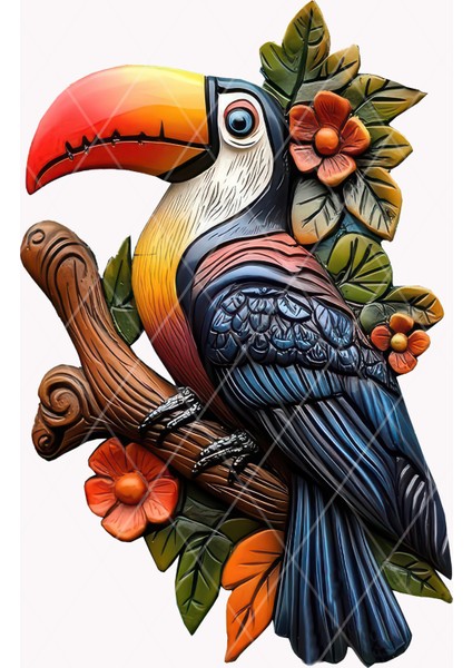 Ahşap 3D Görünümlü Tukan Kuşu Duvar Dekoru