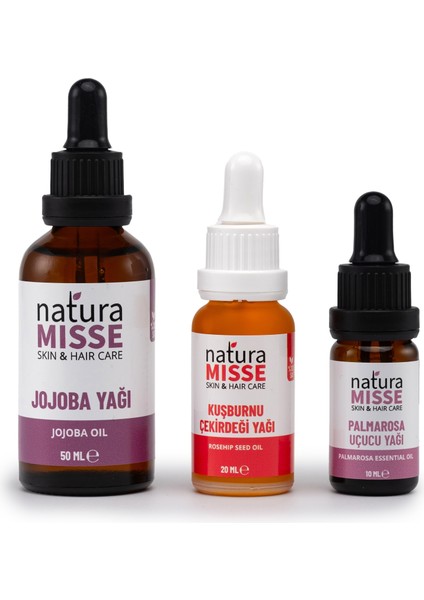 NaturaMisse Jojoba Yağı 50 ml - Kuşburnu Çekirdeği Yağı 20 ml - Palmarosa Uçucu Yağı 10 ml