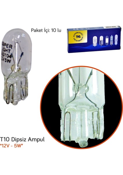 Tas Süperlight 12V T10 Ampul Büyük Dipsiz 5W Sl3104 (10 Lu)