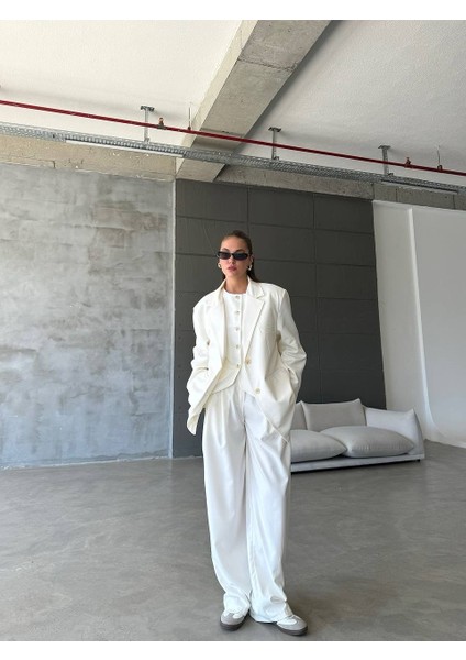 3 Lu Takım Blazer Yelek Pantalon Takım