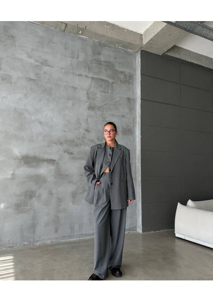 3 Lu Takım Blazer Yelek Pantalon Takım