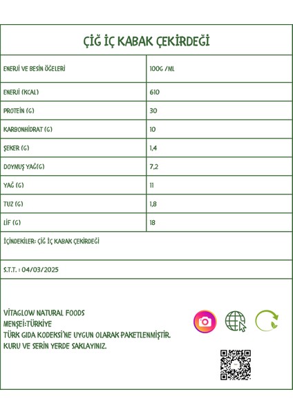 Çiğ Iç Kabak Çekirdeği Organikatıştırmalık