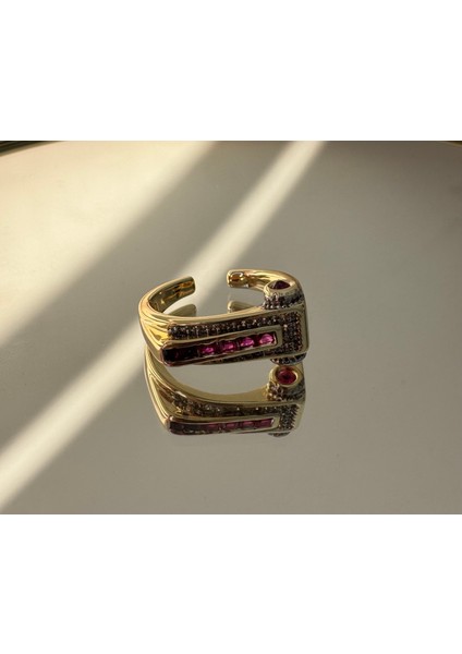 Ateliernu Jewelry Deborah Kırmızı Zirkon Taşlı Çelik Yüzük