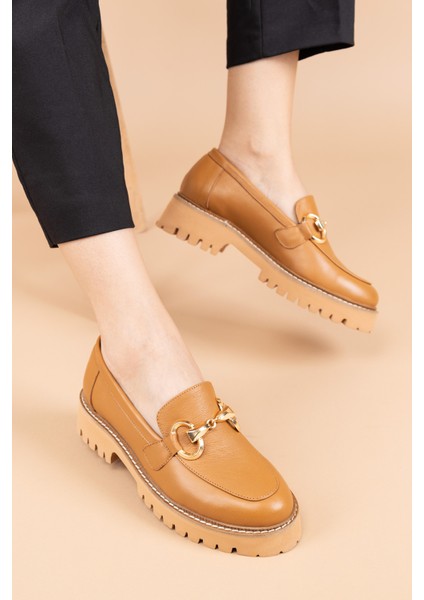 Aspes Kadın Deri Taba Loafer Ayakkabı