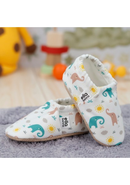 Desenli Bebek Patiği, Kaydırmaz Taban, Ev Kreş Ayakkabısı Panduf, Filler
