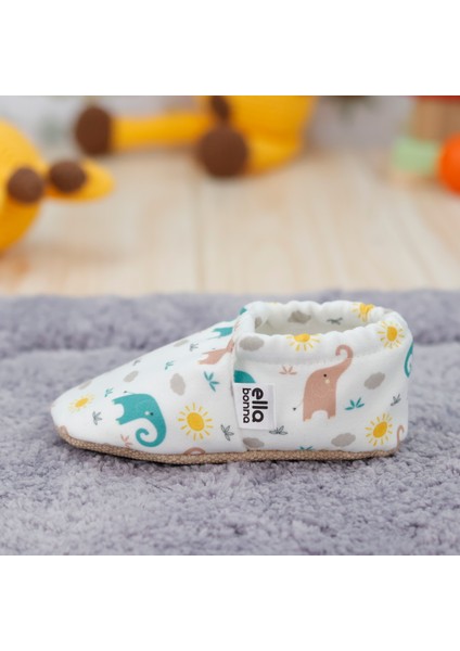 Desenli Bebek Patiği, Kaydırmaz Taban, Ev Kreş Ayakkabısı Panduf, Filler