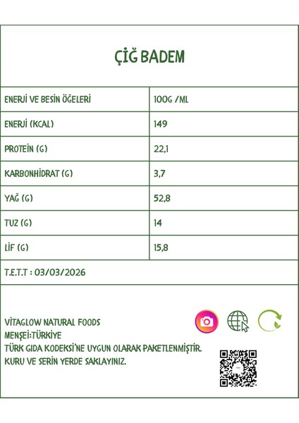 Çiğ Badem Organik Atıştırmalık