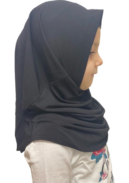 Pratik Hazır Geçmeli Çocuk Eşarbı Siyah