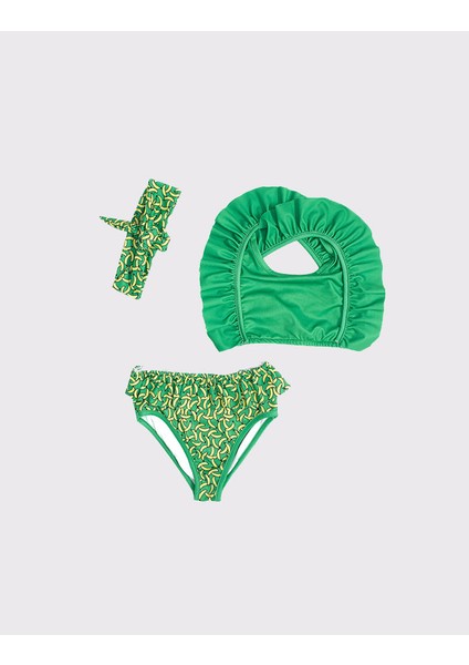 Kız Çocuk Hızlı Kuruyan 2 Parçalı Bikini Seti ve Saç Bandı