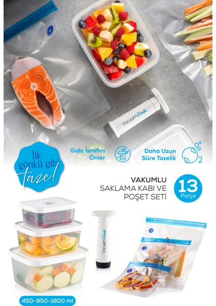 Vacuumfresh 13 Parça Vakumlu Gıda Saklama ve Vakumlu Poşet Seti