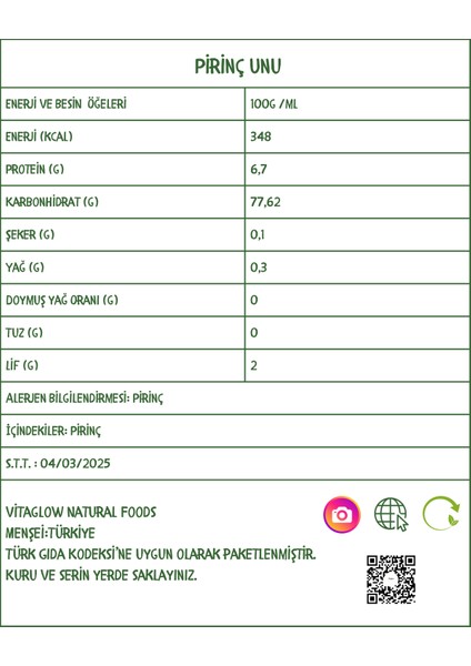 Vitaglow Pirinç Unu Organic Rice Flour