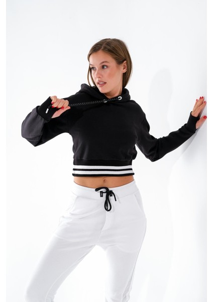 724500_Kadın Kapüşonlu Crop Sweatshirt