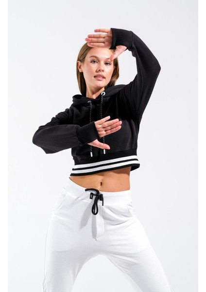 724500_Kadın Kapüşonlu Crop Sweatshirt