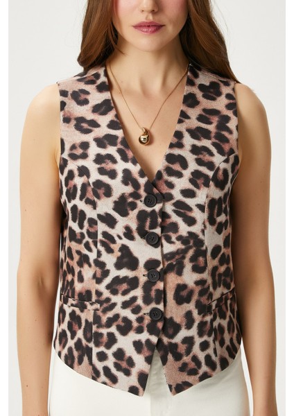 Kadın Style Leopar Astarlı Dokuma Yelek