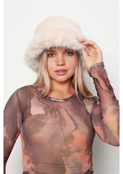 Kadın Peluş Bucket Kalpak Şapka Rkş-14 Bej