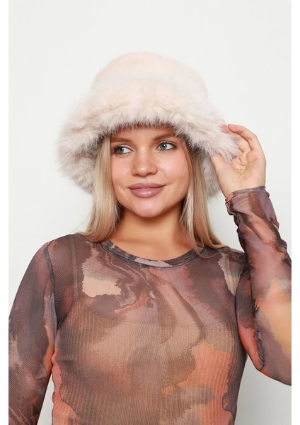 Kadın Peluş Bucket Kalpak Şapka Rkş-14 Bej fırsatları