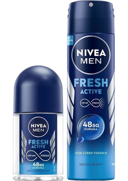 Fresh Active Erkek Sprey 150 Ml + Nıvea Fresh Active Erkek Mini Roll-On 25 Ml