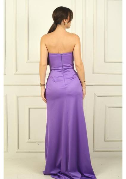 Kadın Straplez Ön Roba Büzgü Etek Kruvaze Yırtmaçlı Elbise fırsatları