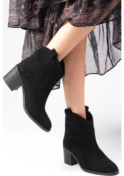 Alessia Western Siyah Renk Topuklu Kadın Bot