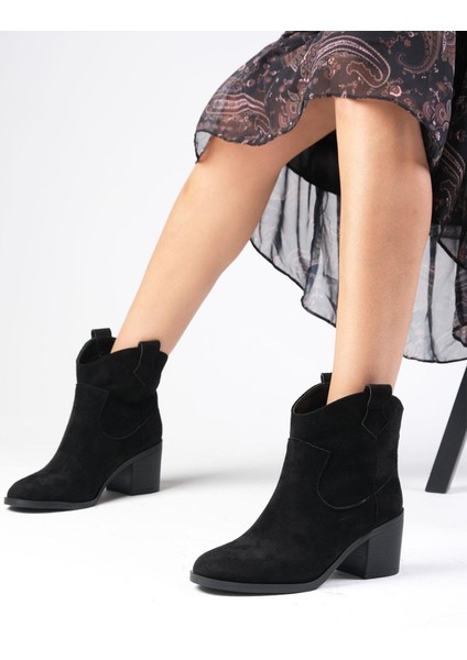 Alessia Western Siyah Renk Topuklu Kadın Bot modelleri