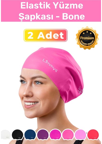 Premium Su Geçirmez Silikon Yüzücü Havuz ve Deniz Bonesi Elastik Yüzme Şapkası 2'li Set