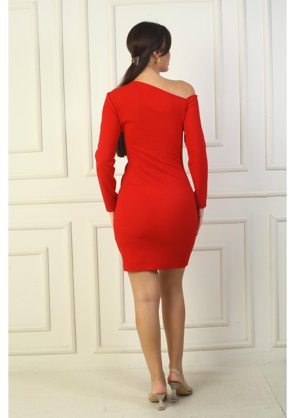 Kadın Çapraz Omuz Önü Pileli Uzun Kol Elbise fırsatları