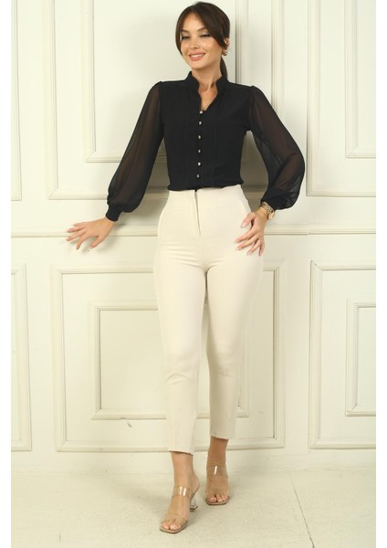 Kadıni Pensli Dar Paça Pantolon