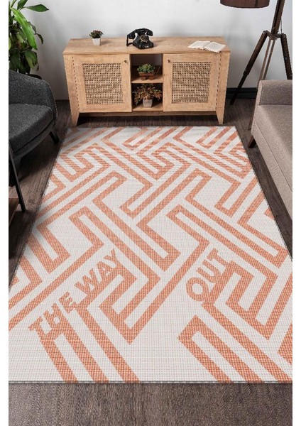 Çıkış Yolu Turuncu Renkli Halı Geometrik Oturma Odası Halısı Modern Salon Halı