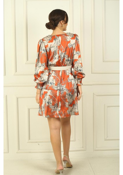 Kadın V Yaka Beli Büzgülü Uzun Kol Elbise fırsatları