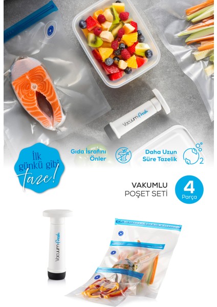 Vacuumfresh 4lü Vakumlu Poşet ve Pompa Seti