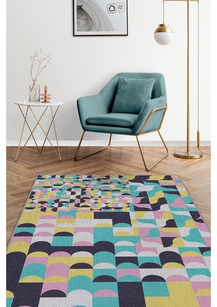 Vazgeçme Geometrik Desenli Salon Halısı Çok Renkli Oturma Odası Halısı Dekoratif Halı