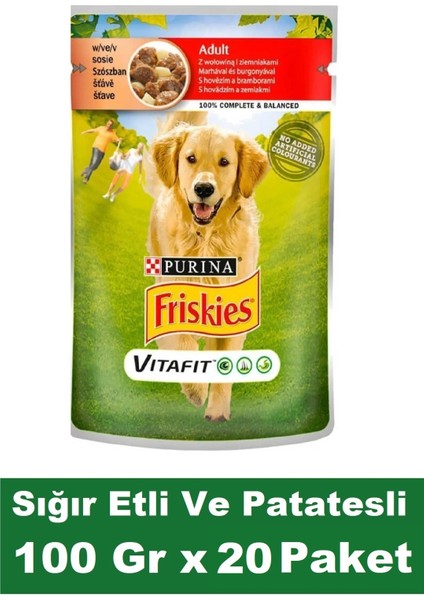 Yetişkin Sığır Etli ve Patatesli Köpek Maması 100 gr x 20 Paket