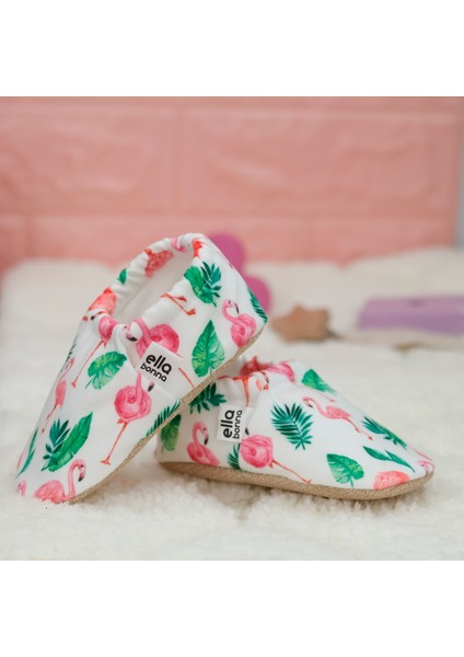 Desenli Bebek Patiği, Kaydırmaz Taban, Ev Kreş Ayakkabısı Panduf, Flamingo