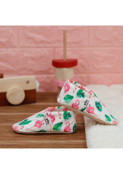 Desenli Bebek Patiği, Kaydırmaz Taban, Ev Kreş Ayakkabısı Panduf, Flamingo