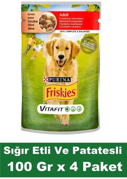 Yetişkin Sığır Etli ve Patatesli Köpek Maması 100 gr x 4 Paket