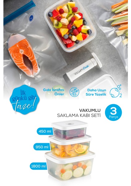 Vacuumfresh 3 Parça Vakumlu Gıda Saklama Kabı Seti