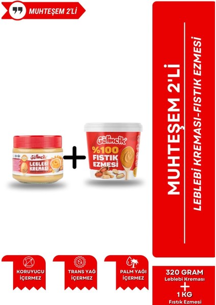 2'li Set 320gr Leblebi Kreması ve 1kg Şekersiz Saf Katkısız Taze Çekim Glutensiz Fıstık Ezmesi