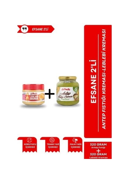 2'li Set 320gr Leblebi Kreması ve 320gr Kahvaltılık Sürülebilir Özel Üretim Antep Fıstığı Kreması