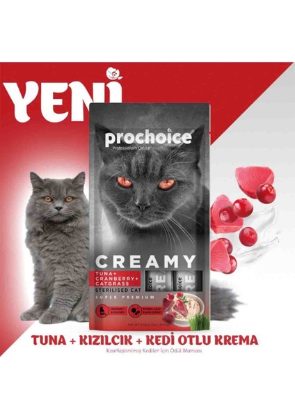 Creamy Kısırlaştırılmış Kediler Için Ton Balıklı Kızılcıklı Sıvı Kedi Ödül 4x15gr - 6 Adet modelleri