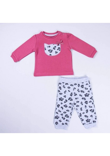 Pamuklu Nakışlı Sweat Patiksiz Alt 2li Pembe Bebe Takım