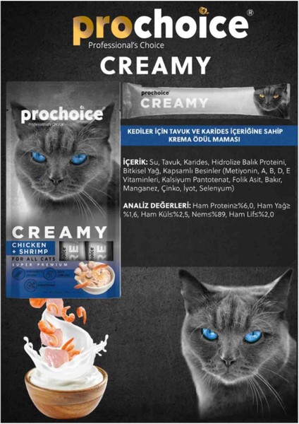 Creamy Kediler Için Tavuklu Karidesli Sıvı Kedi Ödül 4X15GR - 24 Adet fırsatları